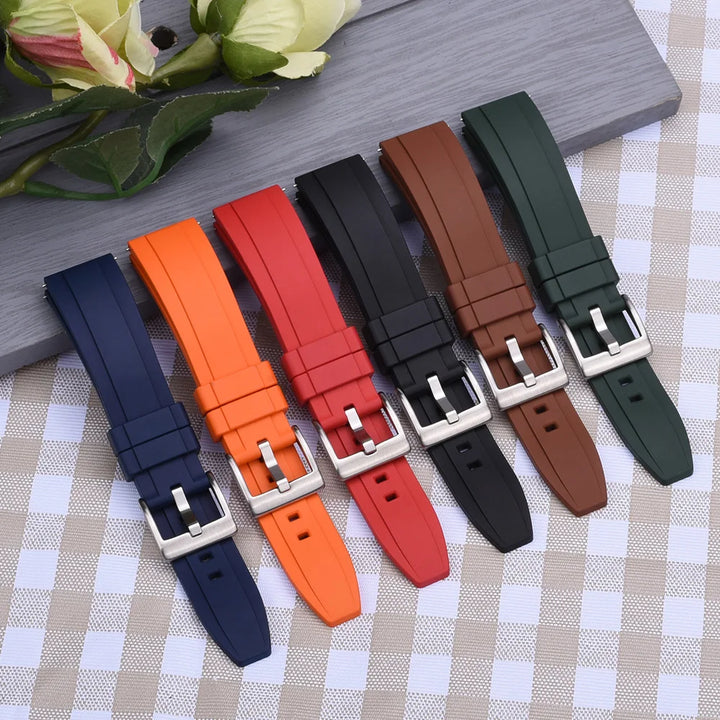 Universal FKM Rubber Watch Strap – 20–24mm Waterproof Sport Band for Rolex, Omega, Armani & Seiko