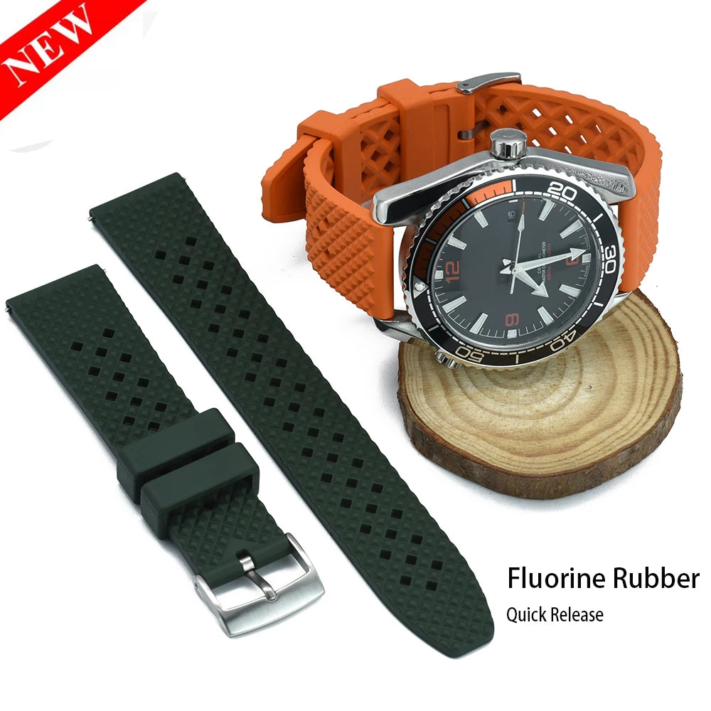 Quick Release FKM Fluorine Rubber Watch Strap – Waterproof 20/22mm