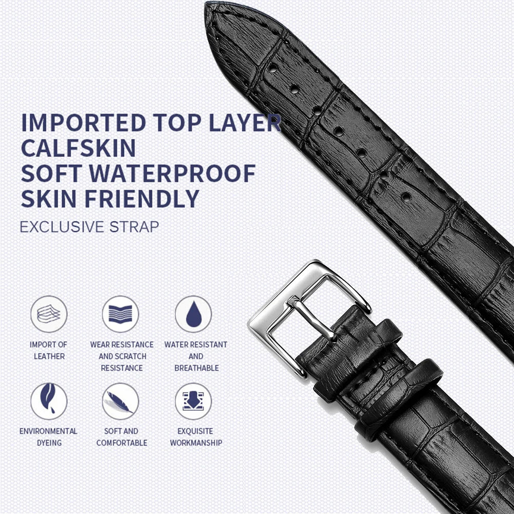 Cowhide Genuine Leather Watch Strap – 12–24mm with Tool