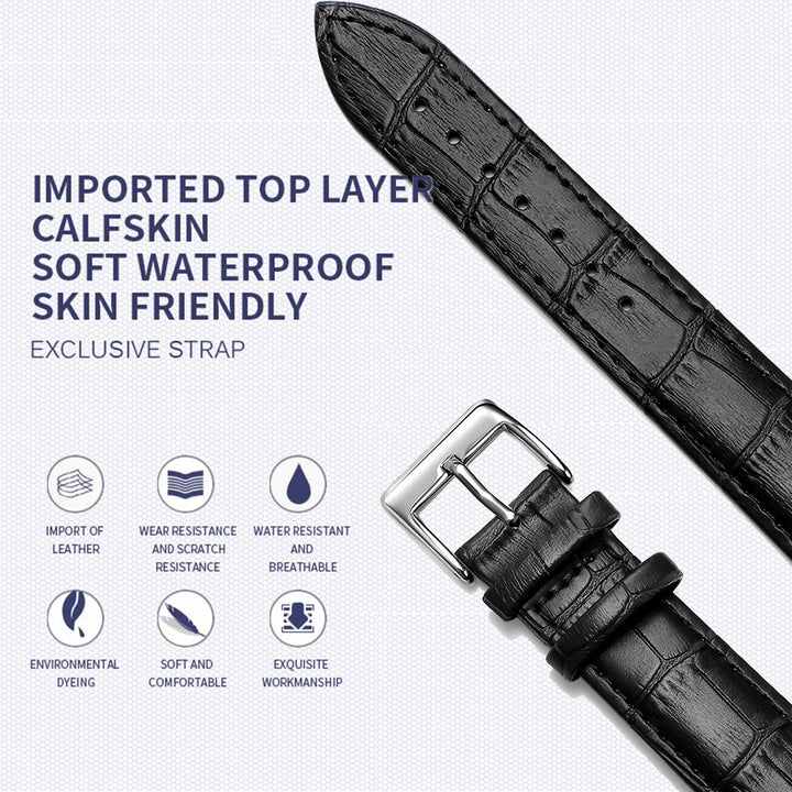 Cowhide Genuine Leather Watch Strap – 12–24mm with Tool