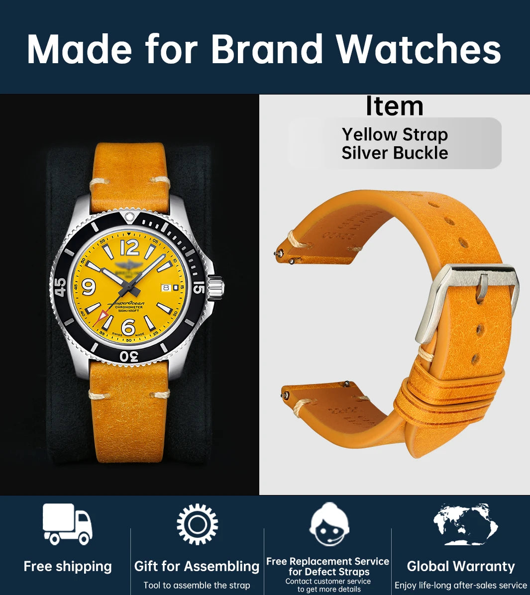 MAIKES Vintage Leather Watch Strap with Butterfly Buckle