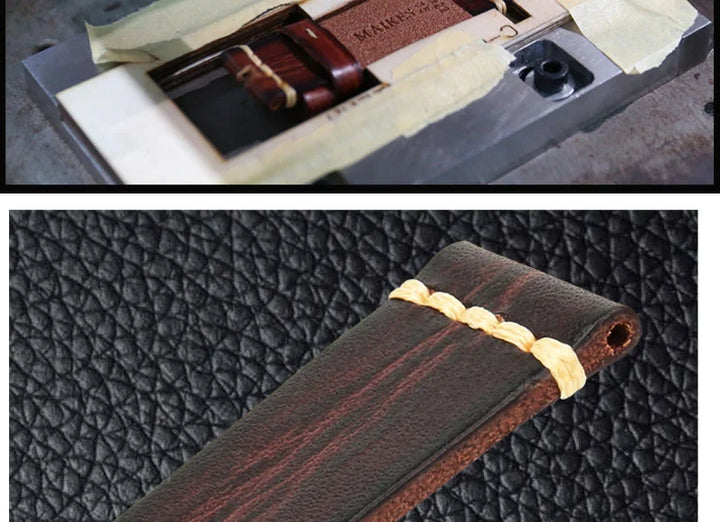 MAIKES Handmade Calfskin Leather Watch Strap – 20/22/24mm, Vintage for Panerai, MIDO & Longines