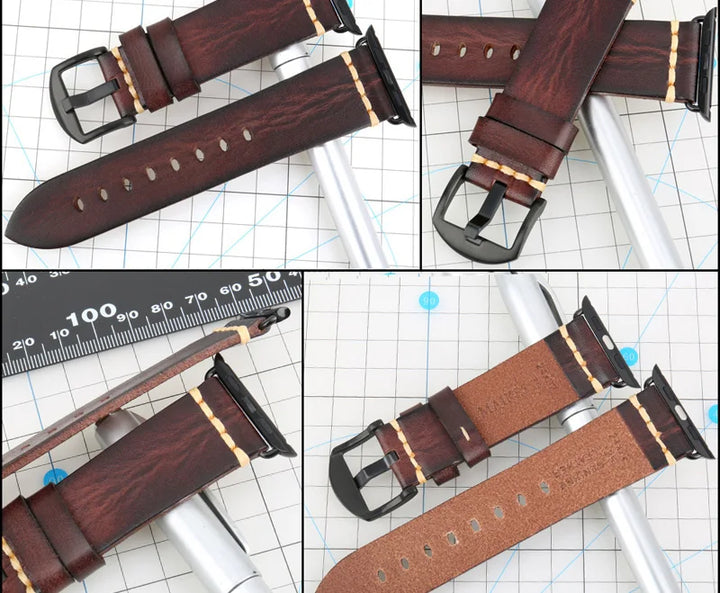 Handmade Leather Strap Watch Band For Apple Watch 45mm 41mm 44mm 42mm 40mm Series 9 8 7 6 SE 5 4 iWatch Bracelet