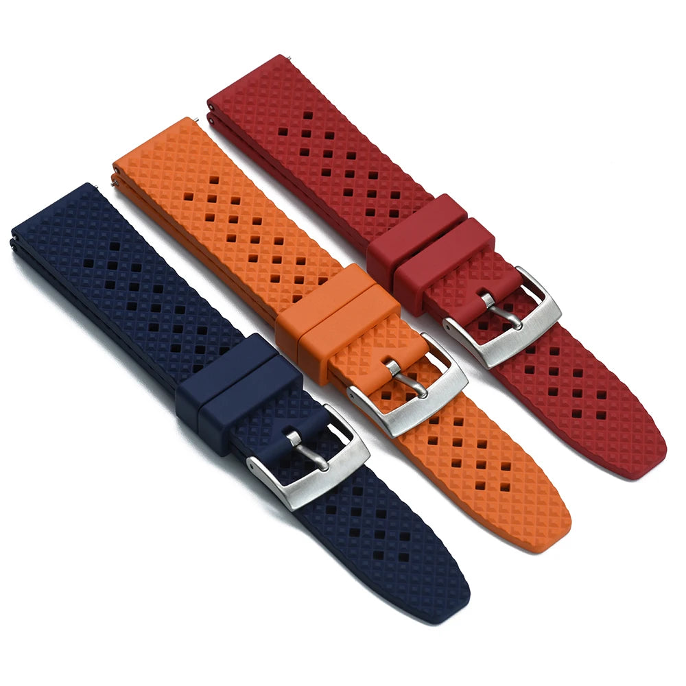 JUELONG Premium Tropical FKM Rubber Straps 20mm 22mm Quick Release Breathable Porous Perfect Fit Flat End Universal Watch Strap