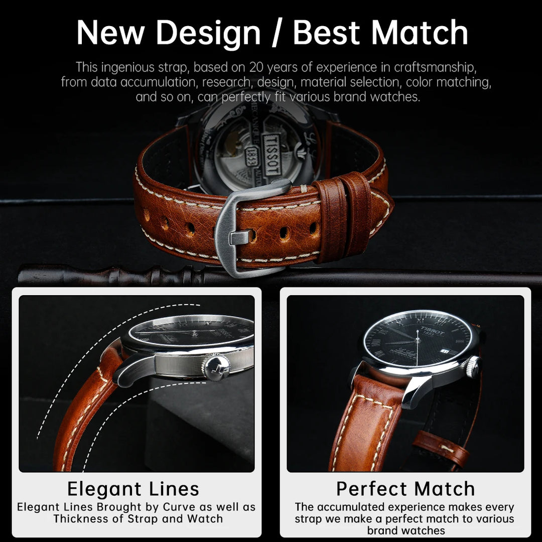 MAIKES Vintage Cowhide Leather Watch Strap – 20/22/24mm for Panerai & Fossil