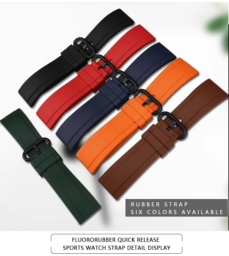 Fluoro Rubber Watch Band 20mm 22mm Green Sport Watch Strap Men Quick Release Watchband For HUAWEI GT Casio Citizen Seiko