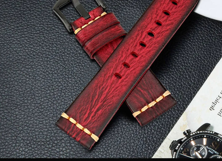 MAIKES Handmade Vintage Leather Watch Strap – 20/22/24mm for Panerai, Fossil, Casio & Seiko