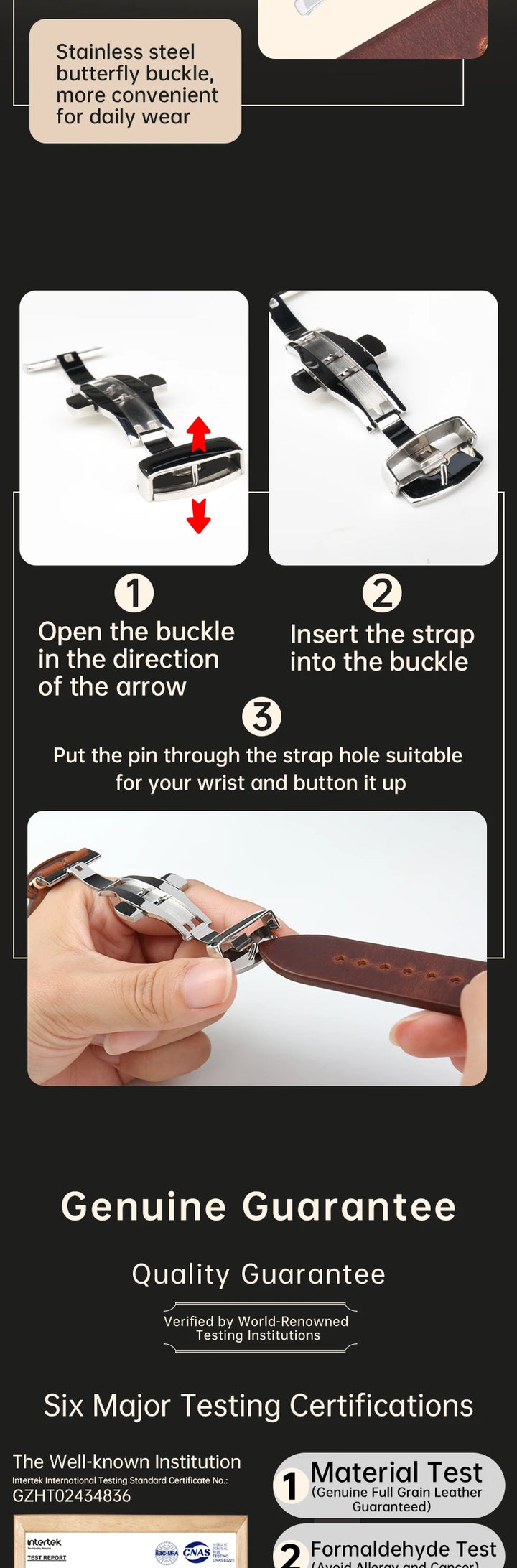 Quick Release Watchband Vintage Vegetable Tanned Cow Leather Made in Tuscany Italy Bracelet Butterfly Buckle Watch Strap