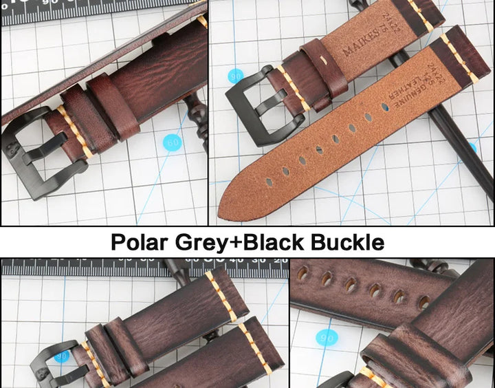 MAIKES Handmade Genuine Cow Leather Watch Band Vintage Black Watchband Watch Bracelet 20mm 22mm 24mm Watch Strap
