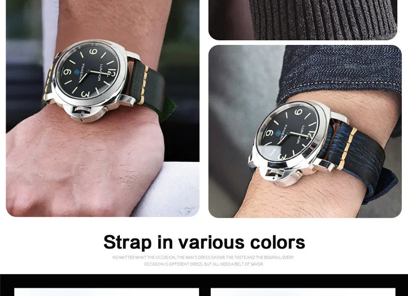 MAIKES Handmade Calfskin Leather Watch Strap – 20/22/24mm, Vintage for Panerai, MIDO & Longines