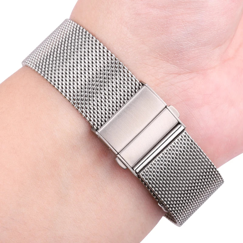 Mesh Milanese Loop Watch Strap – 16–24mm, Silver/Black for Galaxy Watch