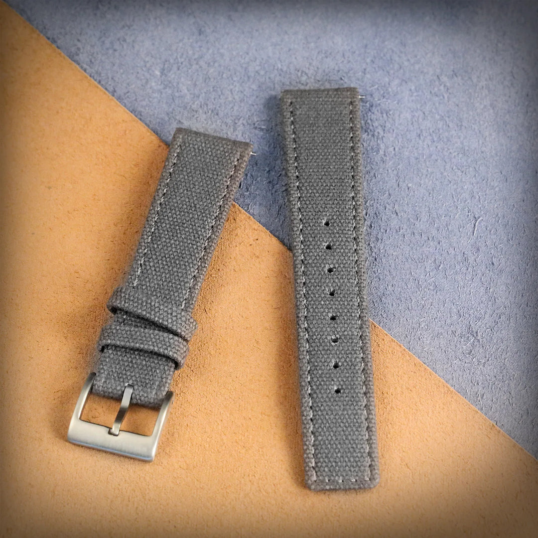 Hemsut Grey Canvas Quick-Release Watch Strap (18-22mm)
