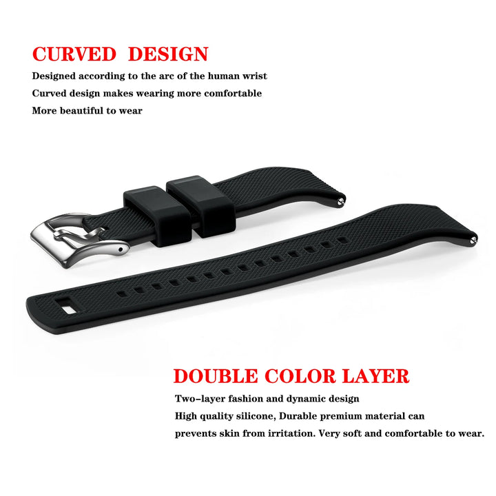 Premium Silicone Rubber Watch Band 18–22mm (Quick Release)