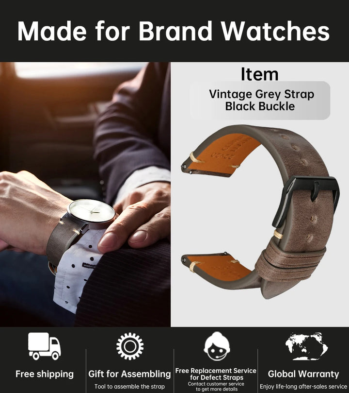 Vintage Vegetable-Tanned Leather Watch Band 20-24mm from Tuscany, Italy