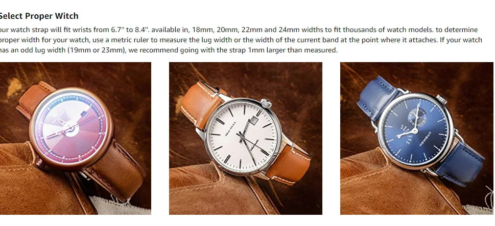 HEMSUT Genuine Cowhide Leather Quick-Release Watch Strap (18-24mm)