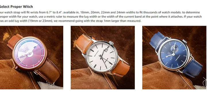 HEMSUT Genuine Cowhide Leather Quick-Release Watch Strap (18-24mm)