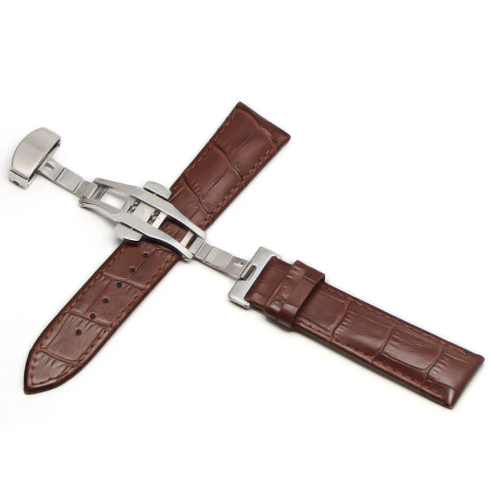 Genuine Leather Watch Strap with Steel & Butterfly Buckle (18-20mm)