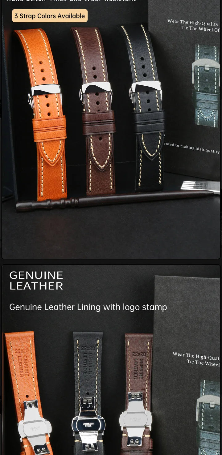 MAIKES Full Grain Cowhide Leather Watch Strap – Handmade Vintage for Omega & Hamilton