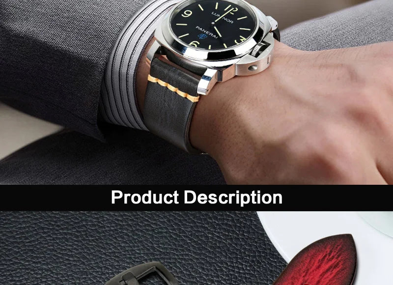 MAIKES Handmade Calfskin Leather Watch Strap – 20/22/24mm, Vintage for Panerai, MIDO & Longines