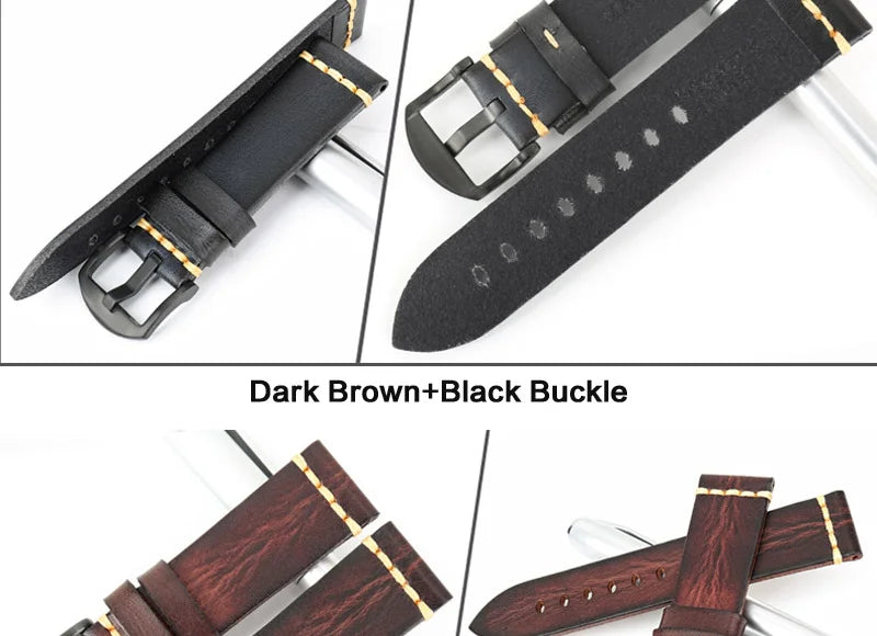 MAIKES Handmade Vintage Leather Watch Strap – 20/22/24mm for Panerai, Fossil, Casio & Seiko