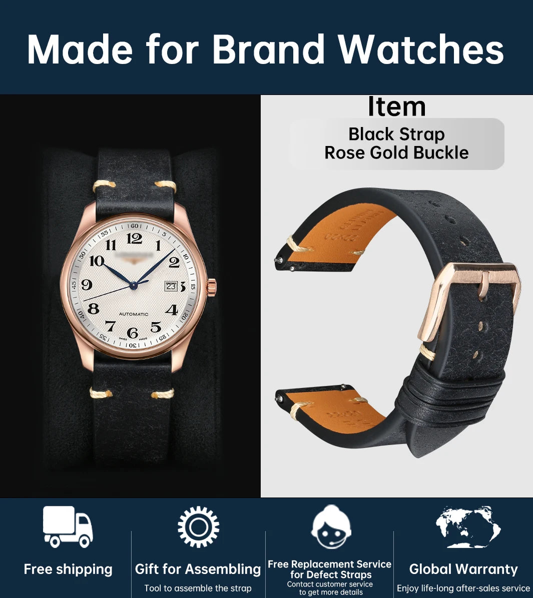 Luxury Italian Vintage Cowhide Leather Strap with Butterfly Buckle