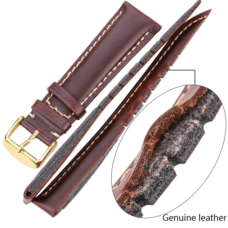 Genuine Leather Watch Band Strap Black Dark Brown 18 19 20 21 22 24mm Watchbands Men Women  Polished Buckle Relojes Hombre
