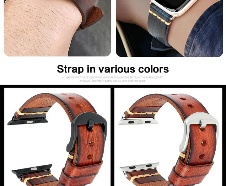 Handmade Leather Strap Watch Band For Apple Watch 45mm 41mm 44mm 42mm 40mm Series 9 8 7 6 SE 5 4 iWatch Bracelet
