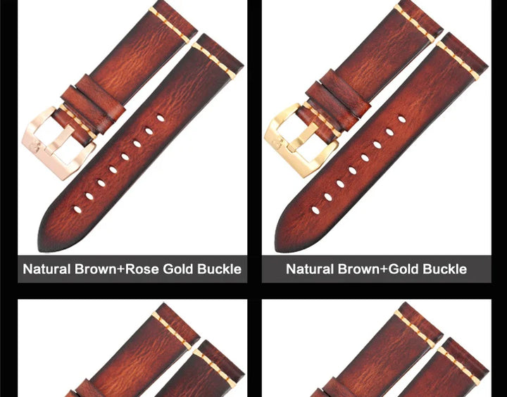 MAIKES Handmade Genuine Cow Leather Watch Band Vintage Black Watchband Watch Bracelet 20mm 22mm 24mm Watch Strap