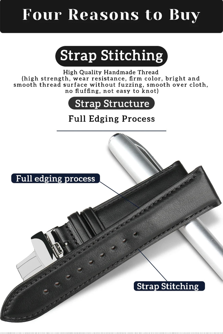 MAIKES Luxury Cow Leather Watch Bands 20mm 22mm 24mm With 316L Stainless Steel Butterfly Buckle Watch Strap Soft Watchbands