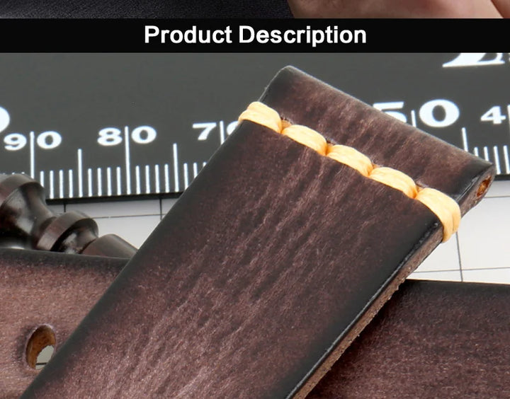 MAIKES Handmade Genuine Cow Leather Watch Band Vintage Black Watchband Watch Bracelet 20mm 22mm 24mm Watch Strap