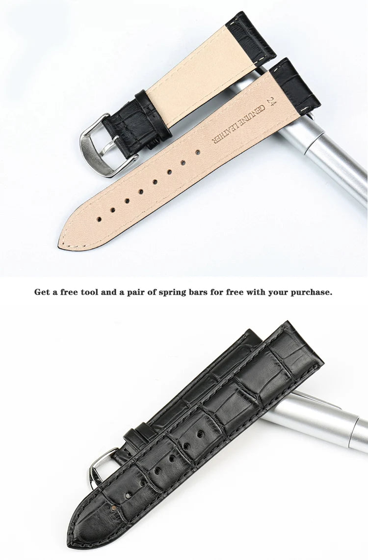 MAIKES Genuine Leather Watch Strap – 18/20/22mm, Black Wristband