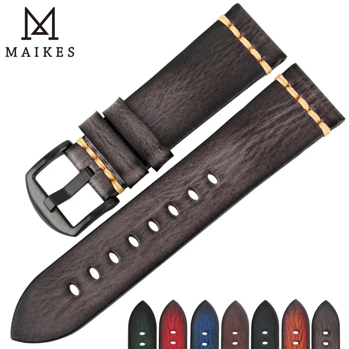 Handmade Vintage Leather Watch Strap 18–24mm – MAIKES