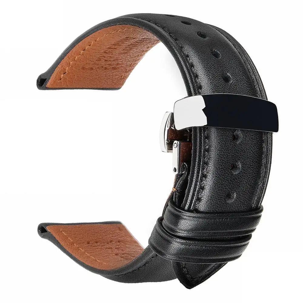 MAIKES Luxury Cow Leather Watch Bands 20mm 22mm 24mm With 316L Stainless Steel Butterfly Buckle Watch Strap Soft Watchbands