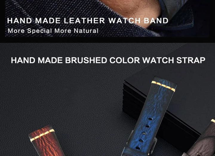 MAIKES Handmade Calfskin Leather Watch Strap – 20/22/24mm, Vintage for Panerai, MIDO & Longines