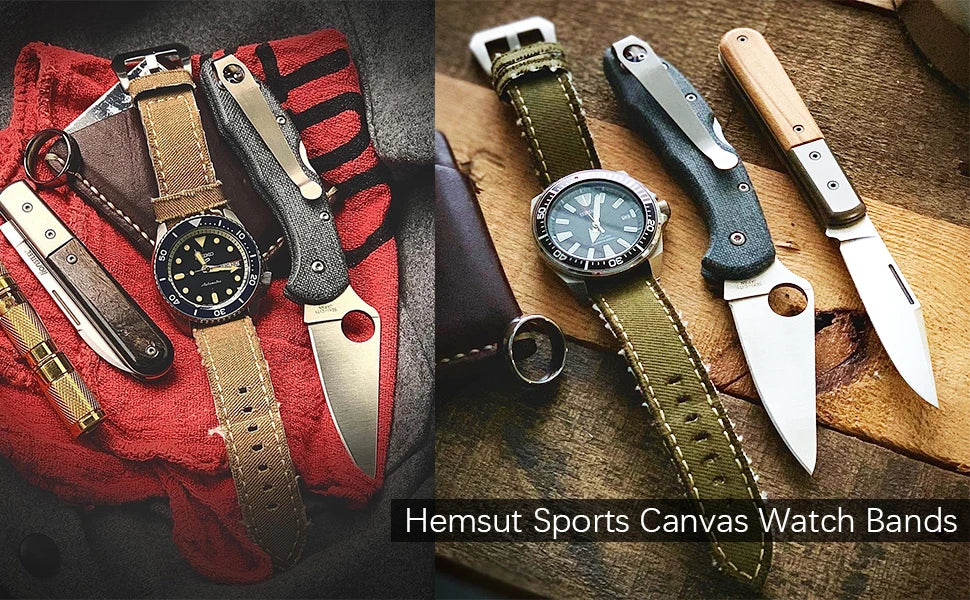 Hemsut Denim Canvas Watch Strap – 20–24mm Quick-Release with Steel Buckle