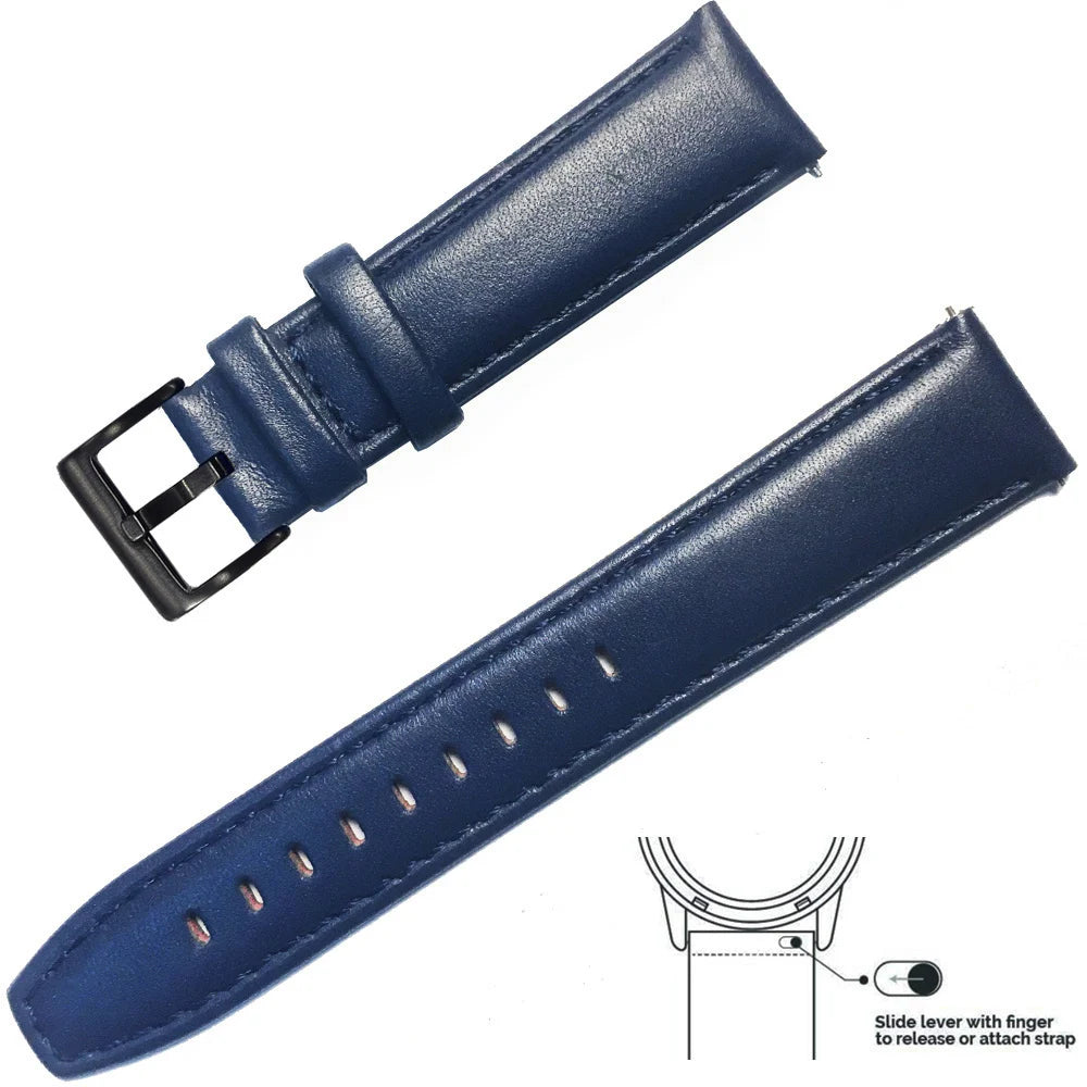 Genuine Leather Quick Release Watch Band 20–22mm for Huawei & Samsung Galaxy 45/46mm