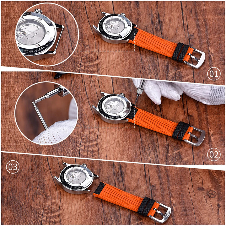 New Unisex High Quality Leather FKM Rubber Watch Strap 20mm 22mm Watch Band Bracelet Men Women Blue Orange Black Red