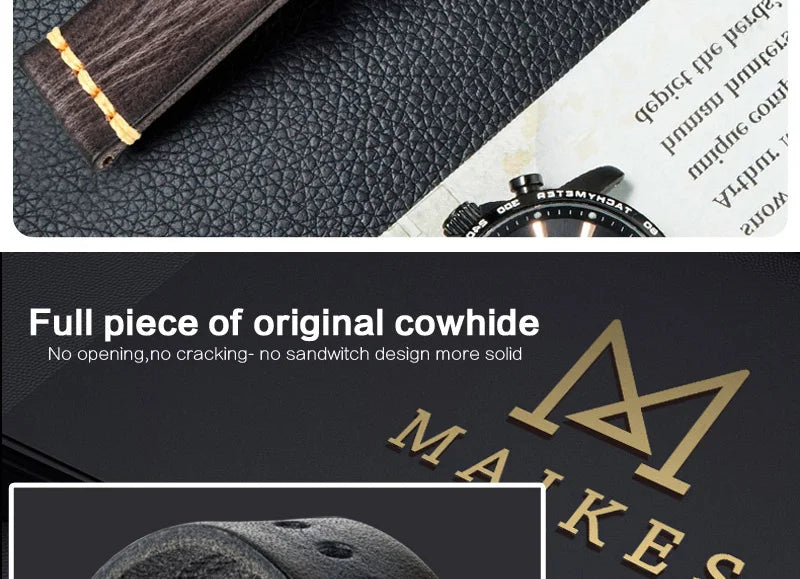 MAIKES Handmade Vintage Leather Watch Strap – 20/22/24mm for Panerai, Fossil, Casio & Seiko