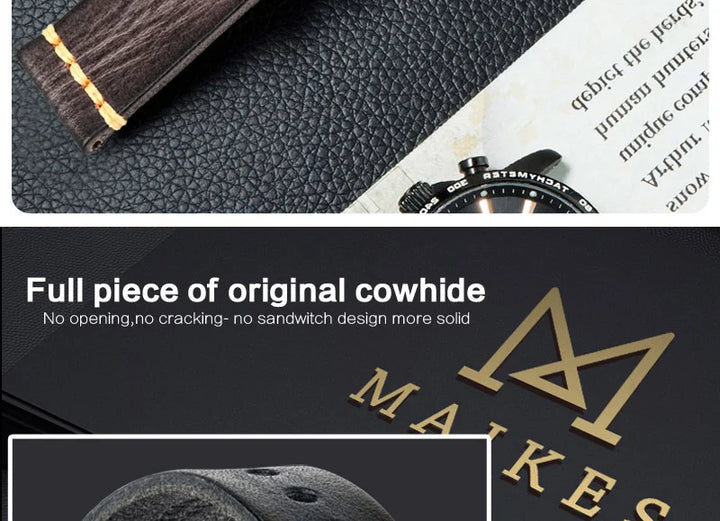 MAIKES Handmade Vintage Leather Watch Strap – 20/22/24mm for Panerai, Fossil, Casio & Seiko