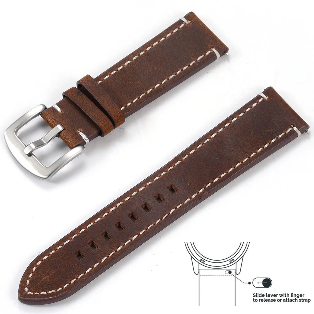 Genuine Leather Quick Release Watch Band 20–22mm for Huawei & Samsung Galaxy 45/46mm