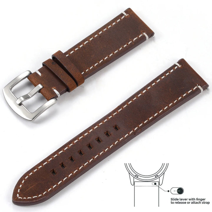 Genuine Leather Quick Release Watch Band 20–22mm for Huawei & Samsung Galaxy 45/46mm