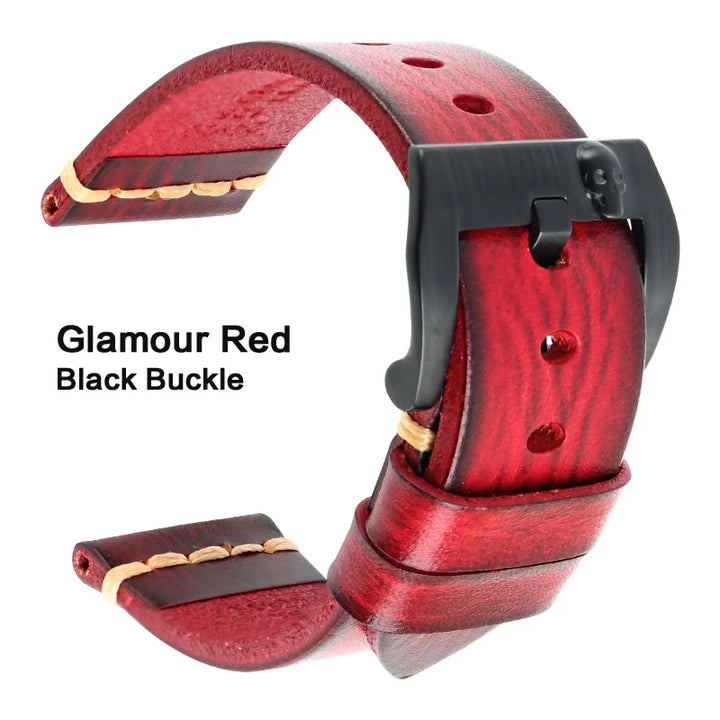 MAIKES Handmade Italian Leather Watch Strap – 18–24mm, Vintage for Panerai, Omega & IWC
