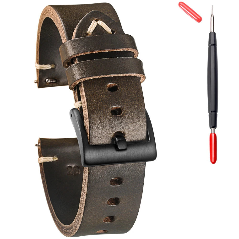 Hemsut Genuine Leather Watch Bands For Men Women Horween Chromexcel Leather Quick Release Handmade Watch Strap 18 19 20 21 22