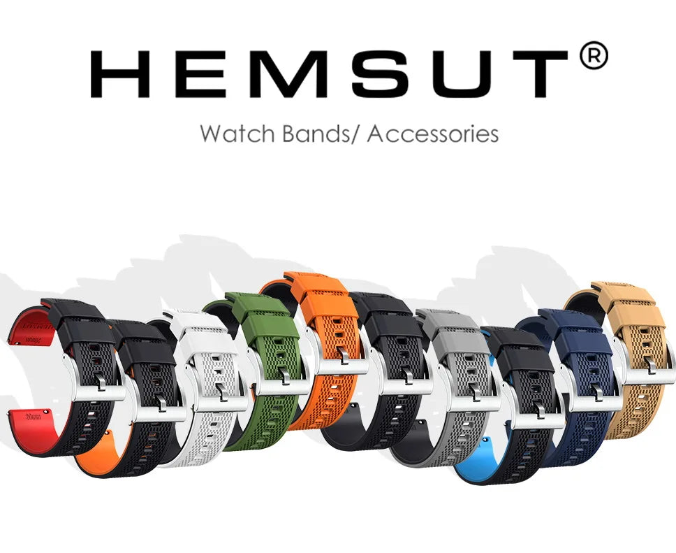 Hemsut  Silicone Smart  Watch Bands, 18mm 20mm 22mm Quick Release Rubber Watch Strap for Man Women Soft Replacement