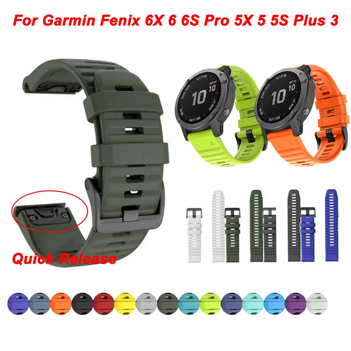 Quick-Release Silicone Sport Strap for Garmin Fenix & Forerunner (20-26mm)