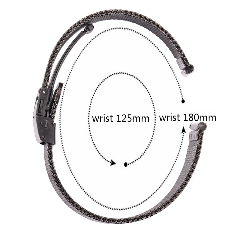 Mesh Milanese Loop Watch Strap – 16–24mm, Silver/Black for Galaxy Watch