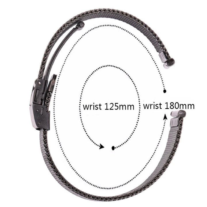 Mesh Milanese Loop Watch Strap – 16–24mm, Silver/Black for Galaxy Watch