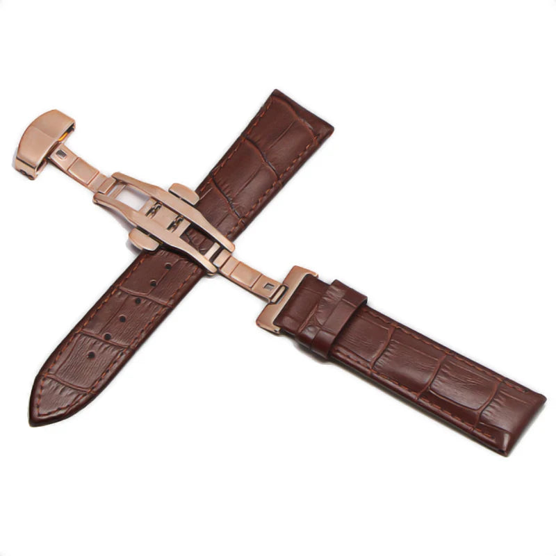 Genuine Leather Watch Strap with Steel & Butterfly Buckle (18-20mm)