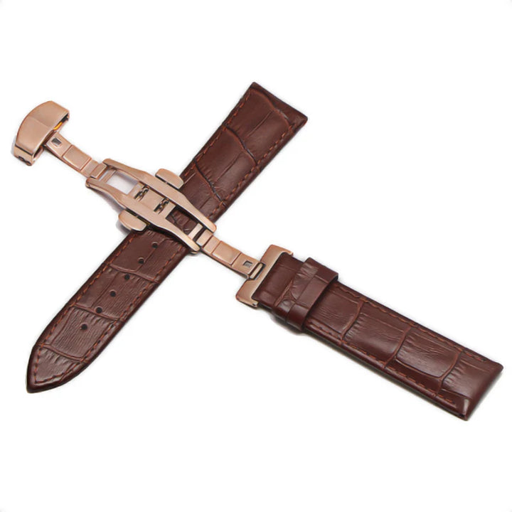 Genuine Leather Watch Strap with Steel & Butterfly Buckle (18-20mm)