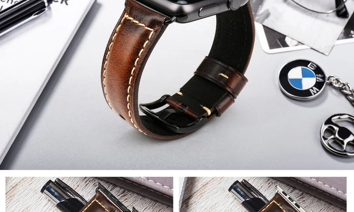 Vintage Cow Leather Apple Watch Strap – 40-45mm for Series 4-9 & SE